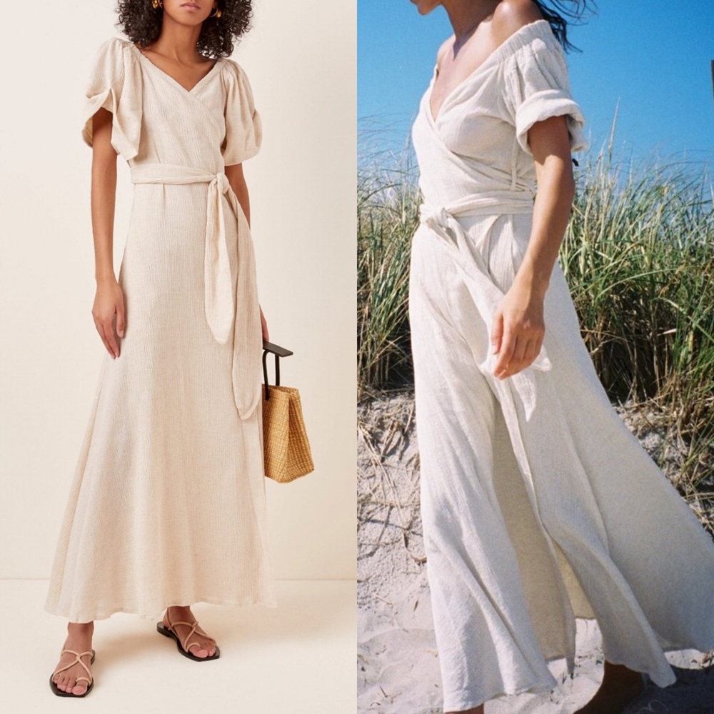 MARA HOFFMAN Adelina Organic Cotton and Linen Blend Wrap Midi Dress in XS